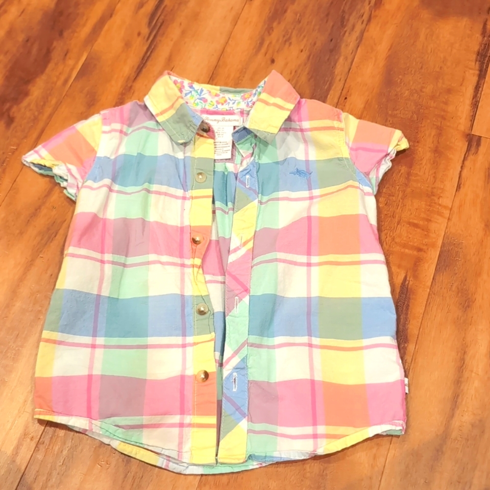 3T rainbow pastel plaid tommy Bahama button down